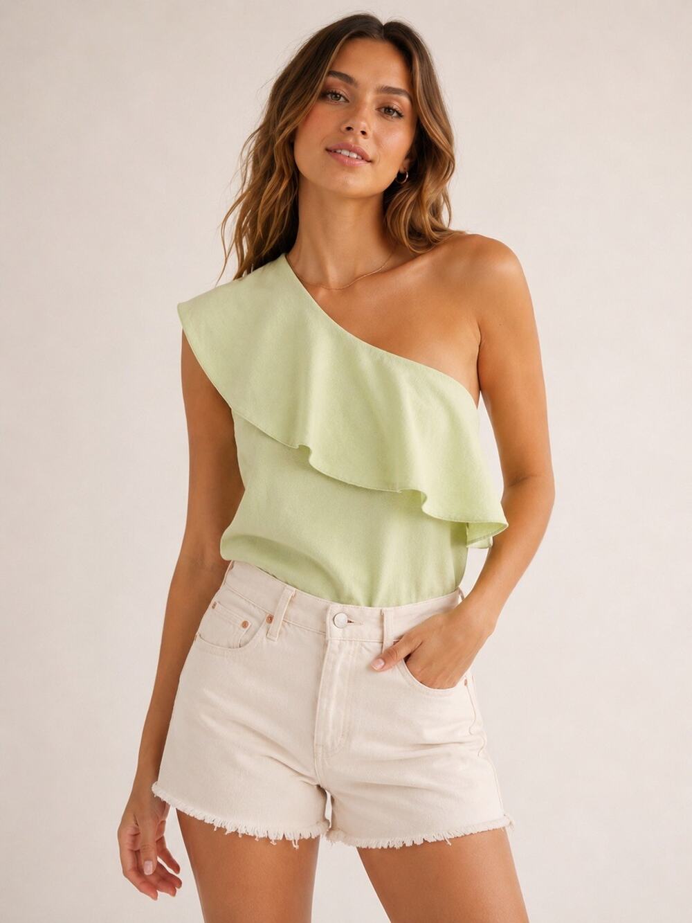 Free People Intimately NWT One Shoulder Ruffle Bodysuit Matcha Green Sz Large